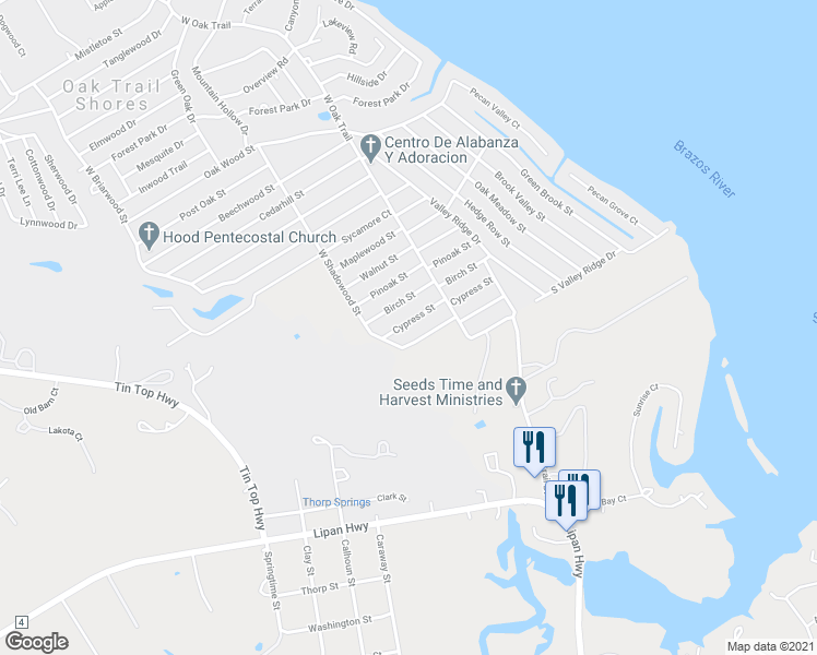 map of restaurants, bars, coffee shops, grocery stores, and more near 2801 Cypress Street in Granbury