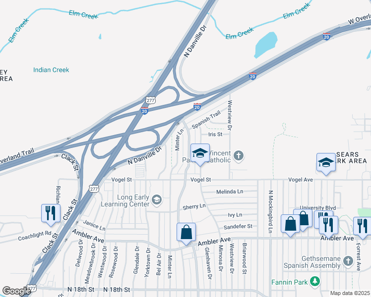 map of restaurants, bars, coffee shops, grocery stores, and more near 2618 North Willis Street in Abilene