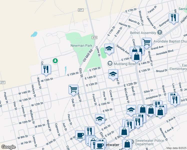 map of restaurants, bars, coffee shops, grocery stores, and more near 407 East 14th Street in Sweetwater