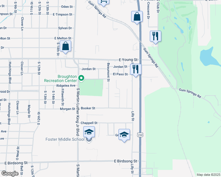 map of restaurants, bars, coffee shops, grocery stores, and more near 901 Beaumont Street in Longview