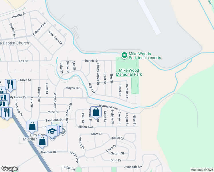 map of restaurants, bars, coffee shops, grocery stores, and more near 1910 Brent Street in Bossier City