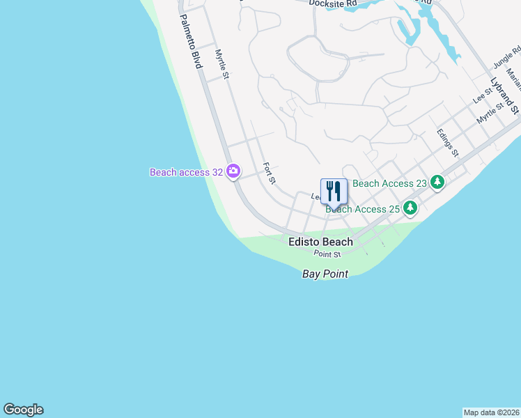 map of restaurants, bars, coffee shops, grocery stores, and more near 3115 Palmetto Boulevard in Edisto Island