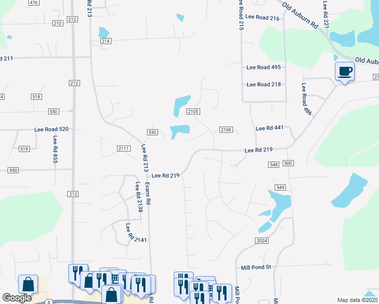 map of restaurants, bars, coffee shops, grocery stores, and more near 1170 Lee Road in Phenix City