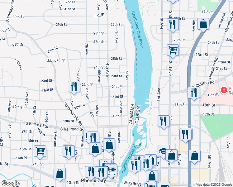 map of restaurants, bars, coffee shops, grocery stores, and more near 206 21st St in Phenix City