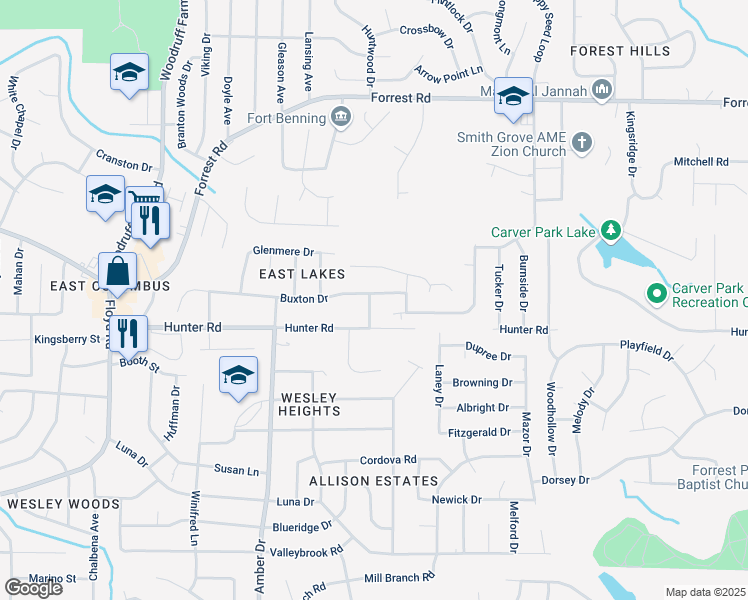 map of restaurants, bars, coffee shops, grocery stores, and more near 2113 Mary Allison Drive in Columbus