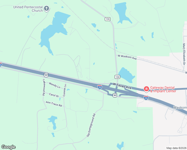map of restaurants, bars, coffee shops, grocery stores, and more near 173 Lake Road in Waskom