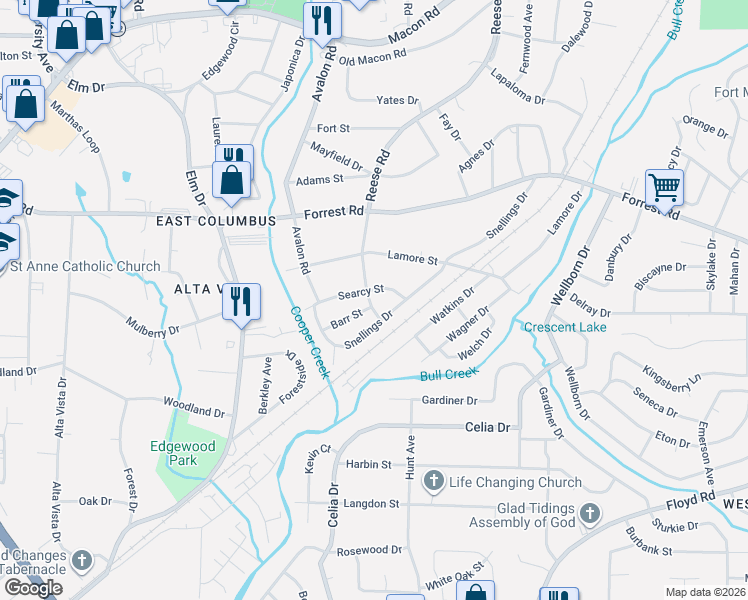 map of restaurants, bars, coffee shops, grocery stores, and more near 1916 Reese Road in Columbus
