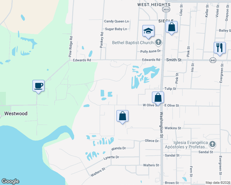 map of restaurants, bars, coffee shops, grocery stores, and more near 910 West Olive Street in West Monroe