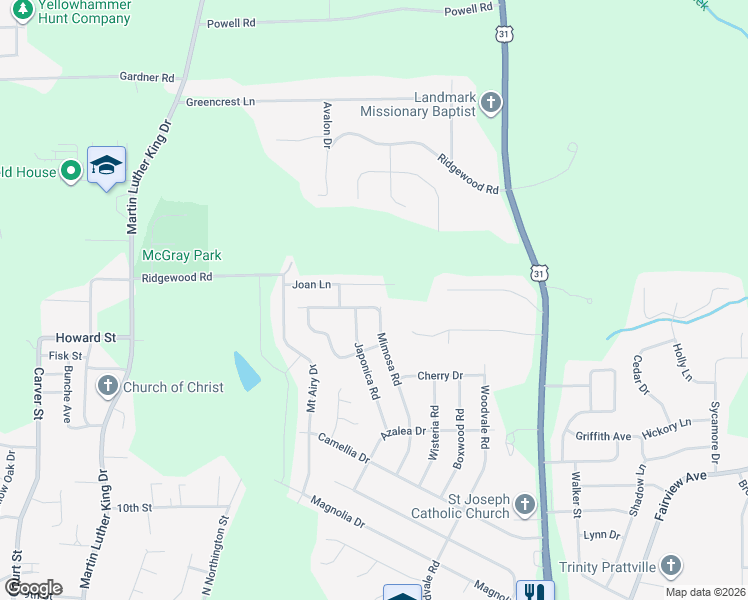map of restaurants, bars, coffee shops, grocery stores, and more near 720 Mimosa Road in Prattville