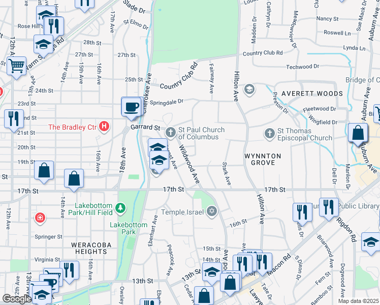 map of restaurants, bars, coffee shops, grocery stores, and more near 1921 Wildwood Avenue in Columbus