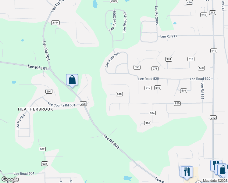 map of restaurants, bars, coffee shops, grocery stores, and more near 133 Lee Road 998 in Phenix City