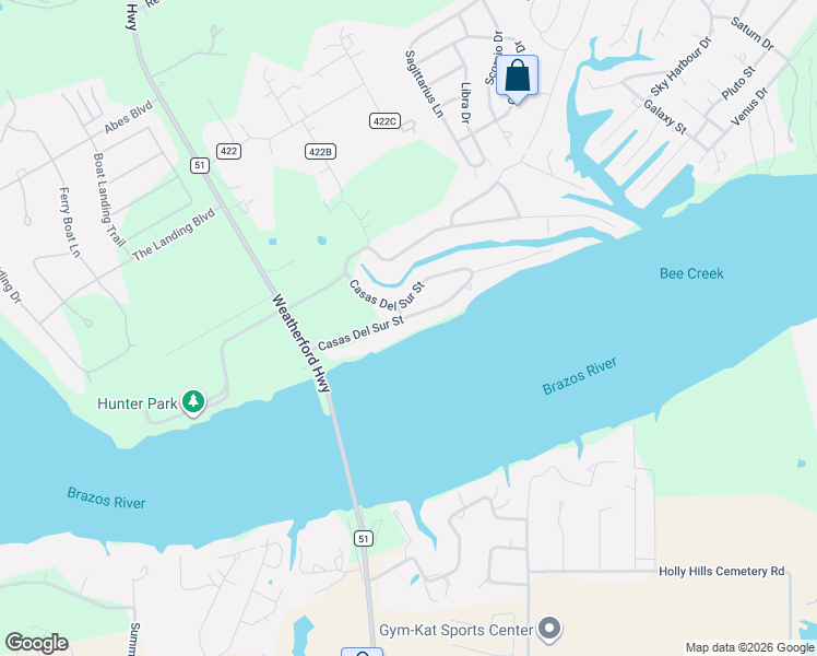 map of restaurants, bars, coffee shops, grocery stores, and more near 203 Casas Del Sur Street in Granbury