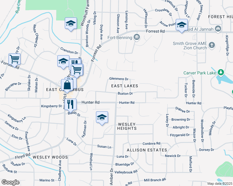 map of restaurants, bars, coffee shops, grocery stores, and more near 2899 Amber Drive in Columbus