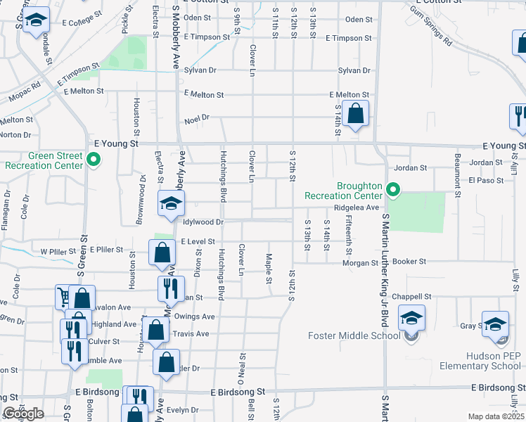 map of restaurants, bars, coffee shops, grocery stores, and more near 706 Ridgelea Avenue in Longview
