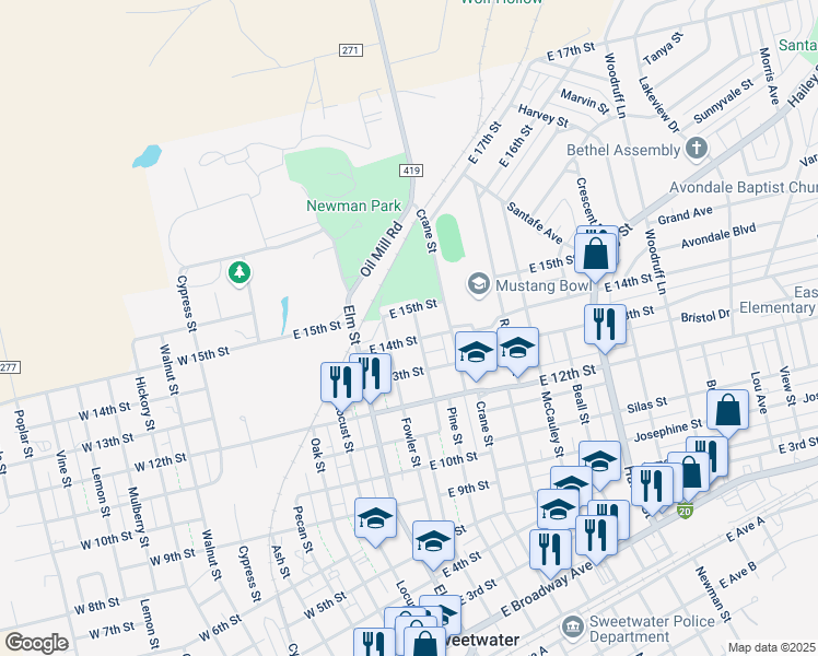 map of restaurants, bars, coffee shops, grocery stores, and more near 407 East 14th Street in Sweetwater