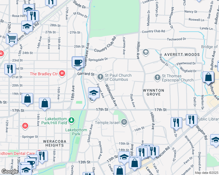 map of restaurants, bars, coffee shops, grocery stores, and more near 1921 Wildwood Avenue in Columbus