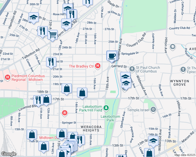 map of restaurants, bars, coffee shops, grocery stores, and more near 1912 17th Avenue in Columbus