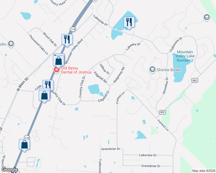 map of restaurants, bars, coffee shops, grocery stores, and more near 404 Edgehill Road in Joshua