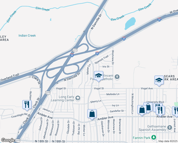 map of restaurants, bars, coffee shops, grocery stores, and more near 2618 North Willis Street in Abilene
