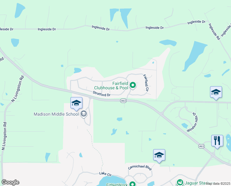 map of restaurants, bars, coffee shops, grocery stores, and more near 118 Stratford Drive in Madison