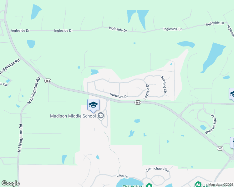 map of restaurants, bars, coffee shops, grocery stores, and more near 101 Hampshire Drive in Madison