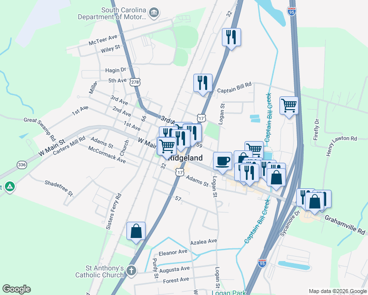 map of restaurants, bars, coffee shops, grocery stores, and more near 10847 N Jacob Smart Blvd in Ridgeland