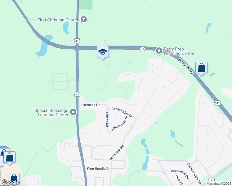map of restaurants, bars, coffee shops, grocery stores, and more near 506 Legacy Park Drive in Perry