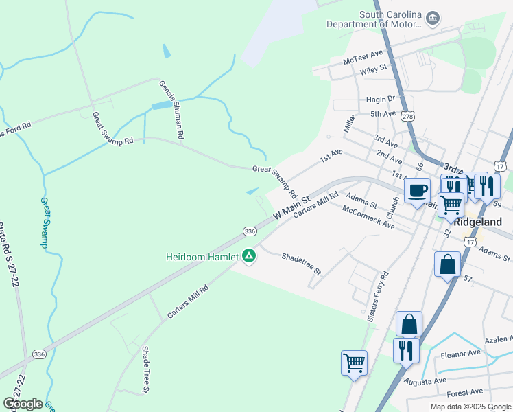 map of restaurants, bars, coffee shops, grocery stores, and more near 72 Heron Crossing in Ridgeland