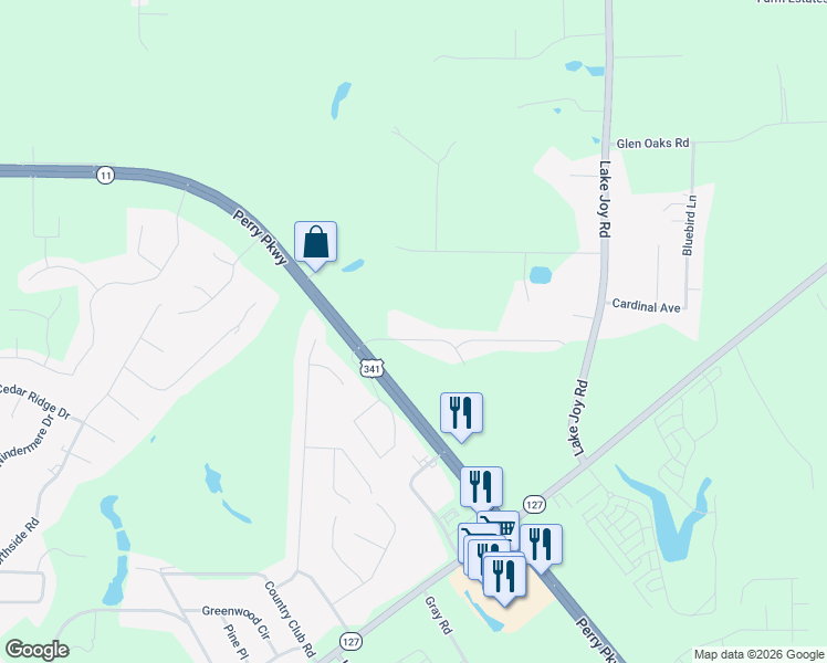 map of restaurants, bars, coffee shops, grocery stores, and more near 114 Washington Place Drive in Perry