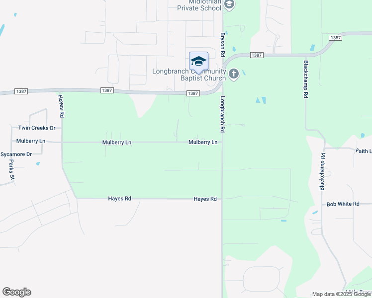 map of restaurants, bars, coffee shops, grocery stores, and more near 6621 Champion Road in Midlothian