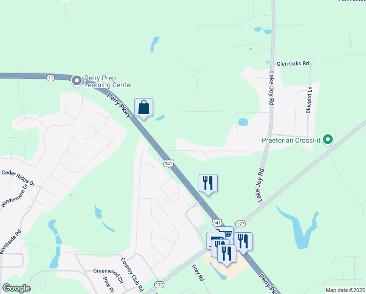 map of restaurants, bars, coffee shops, grocery stores, and more near 108 Washington Place Drive in Perry