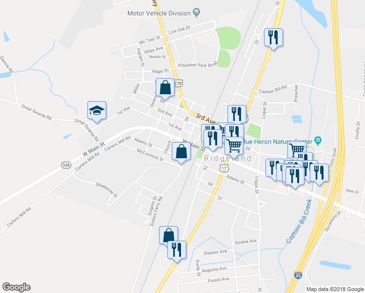 map of restaurants, bars, coffee shops, grocery stores, and more near 101 Perry in Ridgeland