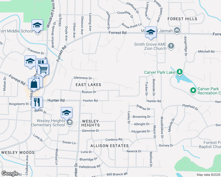 map of restaurants, bars, coffee shops, grocery stores, and more near 6041 Buxton Drive in Columbus