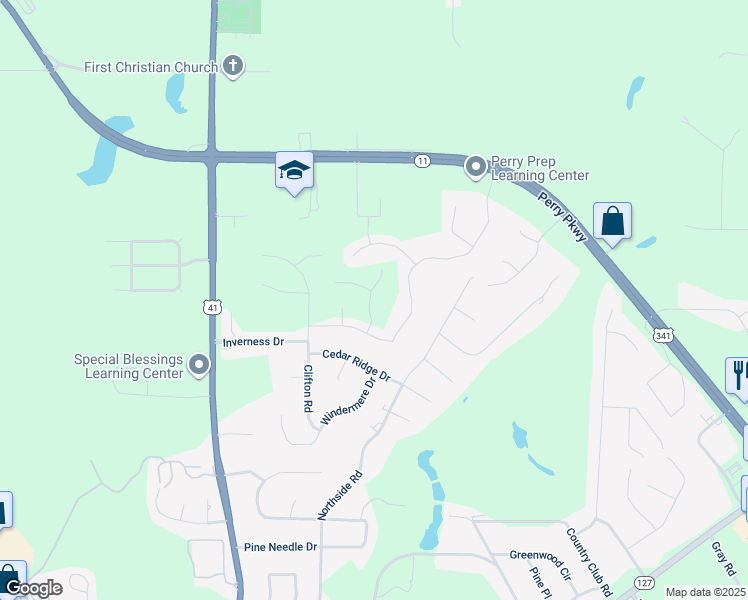 map of restaurants, bars, coffee shops, grocery stores, and more near 110 Gwendolyn Avenue in Perry