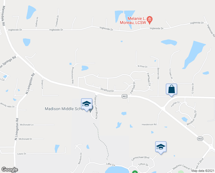 map of restaurants, bars, coffee shops, grocery stores, and more near Hampshire Drive in Madison