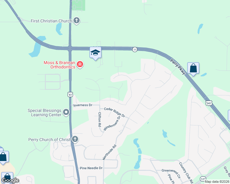 map of restaurants, bars, coffee shops, grocery stores, and more near PHS XC Trail in Perry