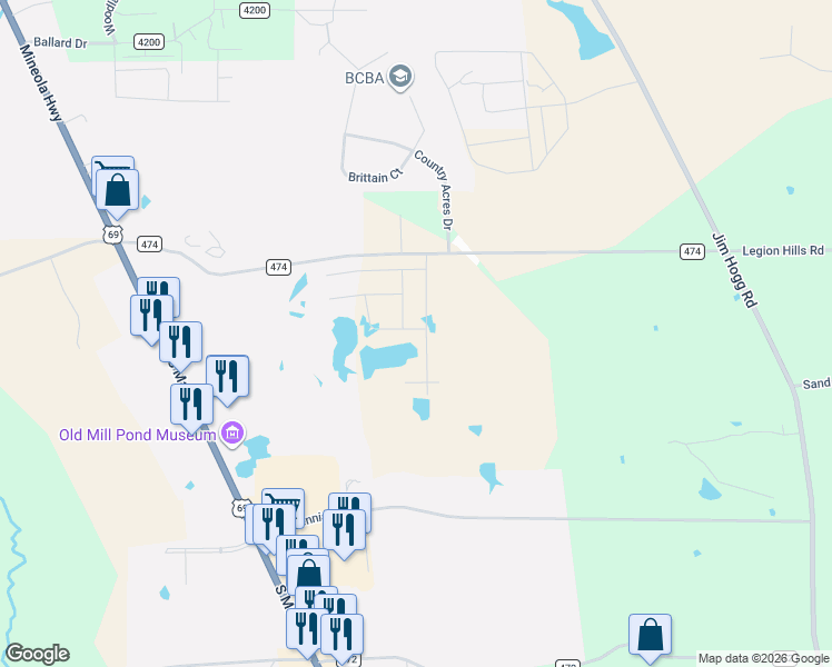 map of restaurants, bars, coffee shops, grocery stores, and more near C Roy Street in Tyler