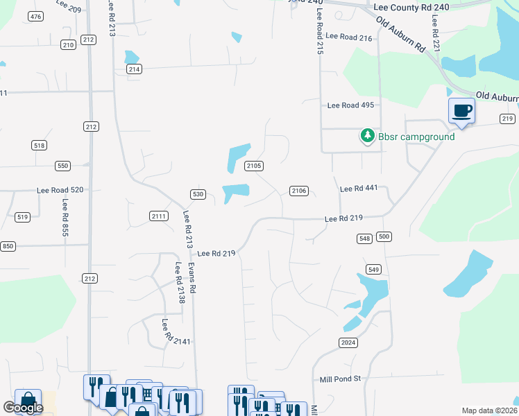 map of restaurants, bars, coffee shops, grocery stores, and more near 109 Lee Road 2105 in Phenix City