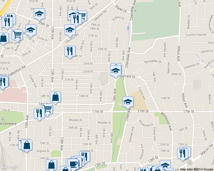 map of restaurants, bars, coffee shops, grocery stores, and more near 1931 17th Avenue in Columbus