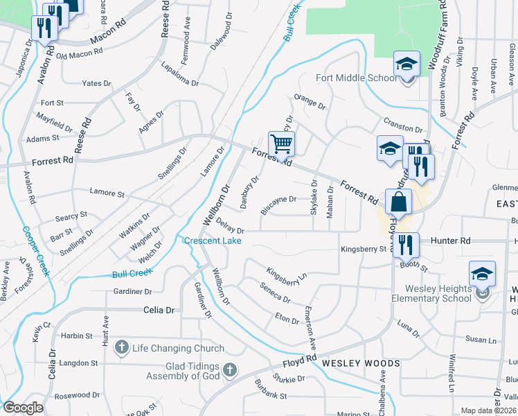 map of restaurants, bars, coffee shops, grocery stores, and more near 2260 Danbury Drive in Columbus