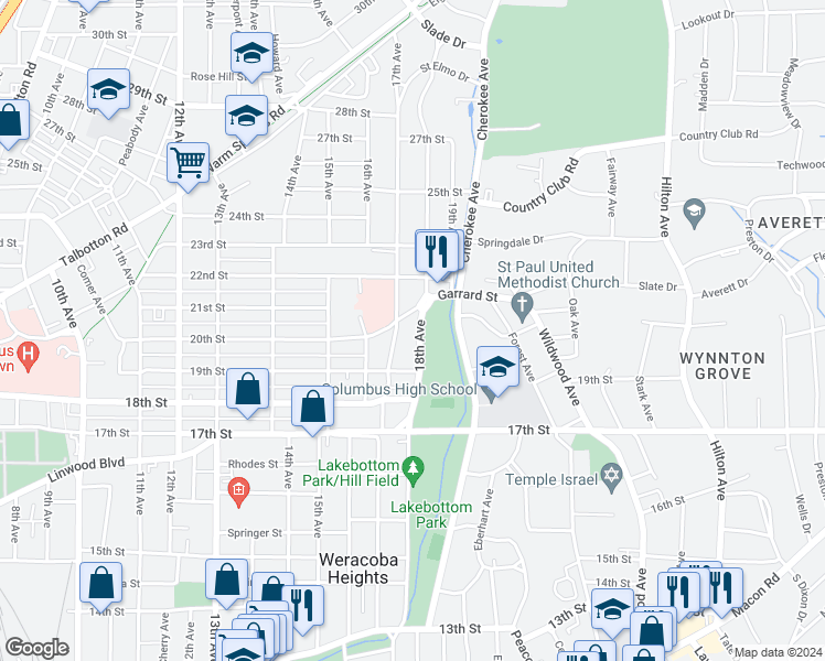 map of restaurants, bars, coffee shops, grocery stores, and more near 2009 18th Avenue in Columbus
