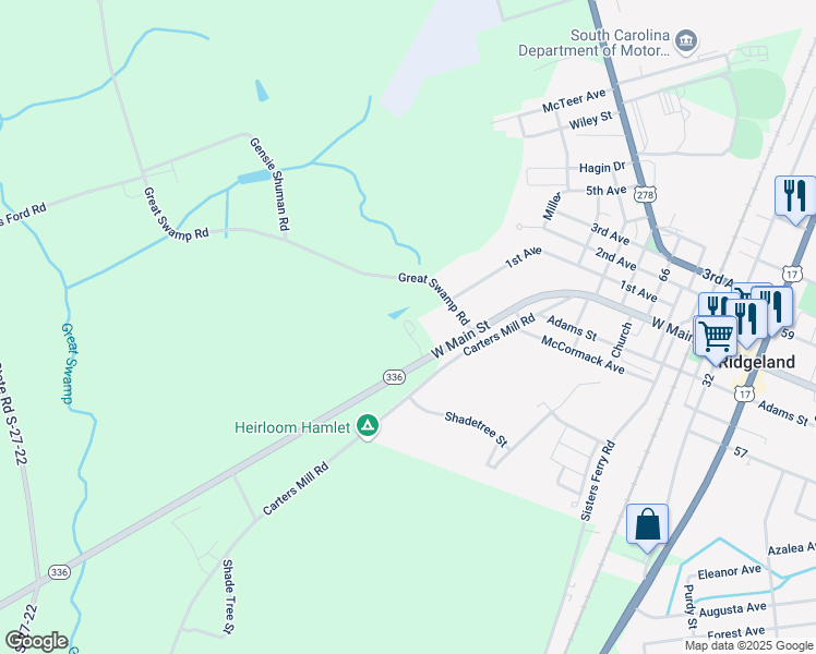 map of restaurants, bars, coffee shops, grocery stores, and more near 72 Heron Crossing in Ridgeland