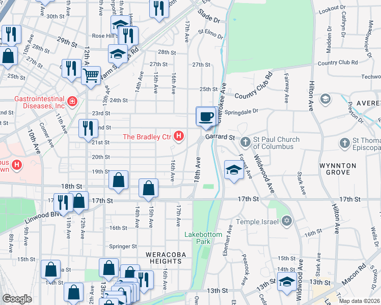 map of restaurants, bars, coffee shops, grocery stores, and more near 2000 16th Avenue in Columbus