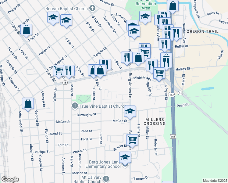 map of restaurants, bars, coffee shops, grocery stores, and more near 100 Rowan Circle in Monroe