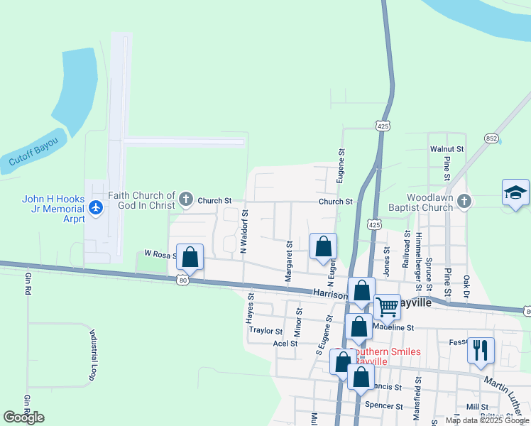 map of restaurants, bars, coffee shops, grocery stores, and more near 701-711 Church in Rayville