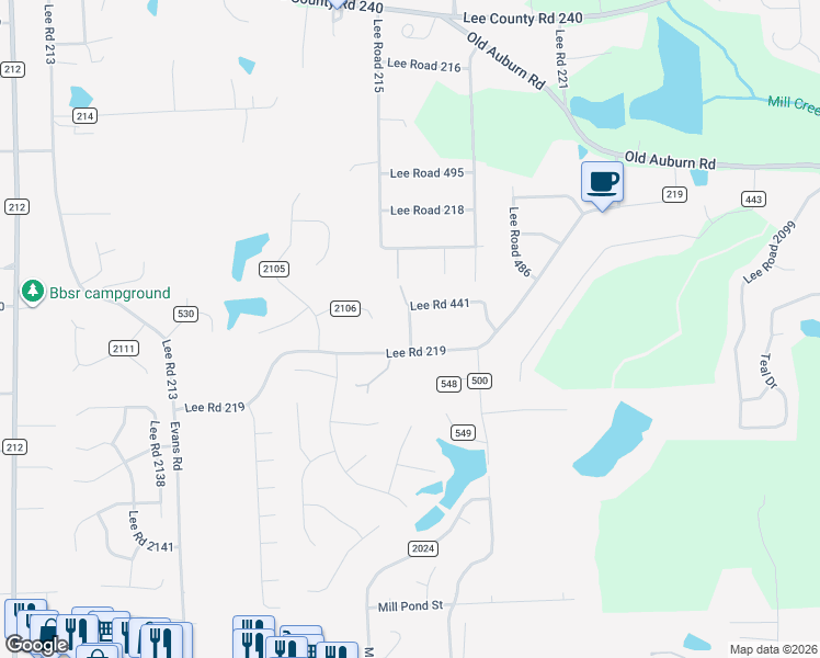 map of restaurants, bars, coffee shops, grocery stores, and more near 526 Lee Road 441 in Phenix City