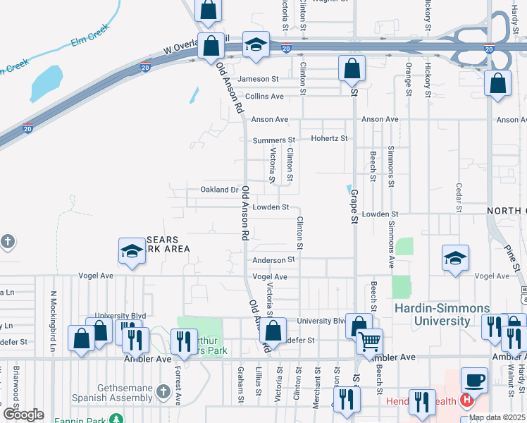 map of restaurants, bars, coffee shops, grocery stores, and more near 2701 Old Anson Road in Abilene