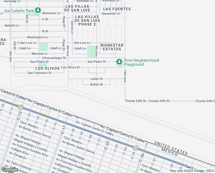 map of restaurants, bars, coffee shops, grocery stores, and more near Terrazas Dr in San Luis