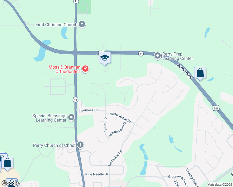 map of restaurants, bars, coffee shops, grocery stores, and more near 209 Londie LN in Perry
