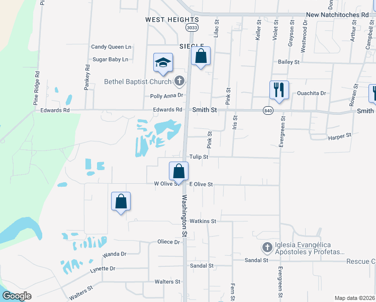map of restaurants, bars, coffee shops, grocery stores, and more near 333 Washington Street in West Monroe